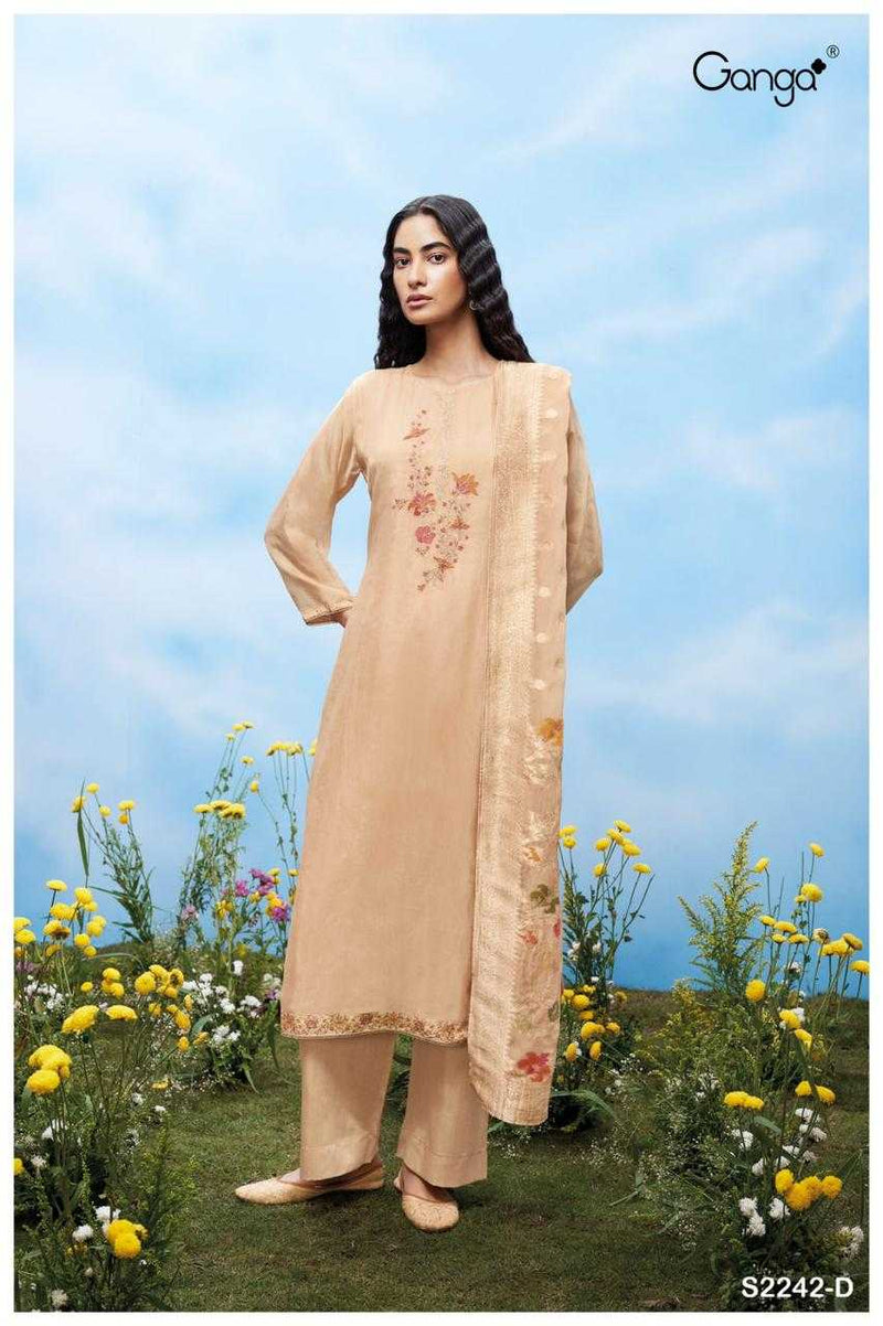 Ganga Suit Aspyn 2242 Premium Organza Solid Embroidered Handwork Salwar Suit