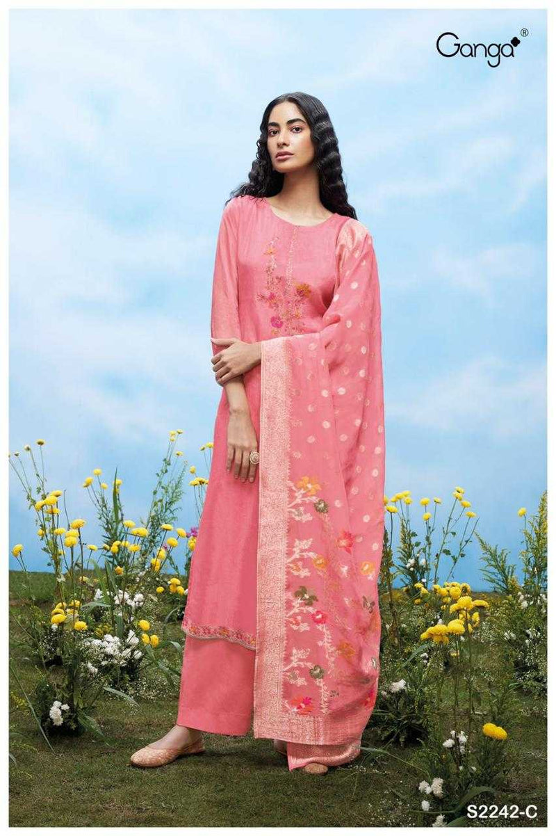 Ganga Suit Aspyn 2242 Premium Organza Solid Embroidered Handwork Salwar Suit