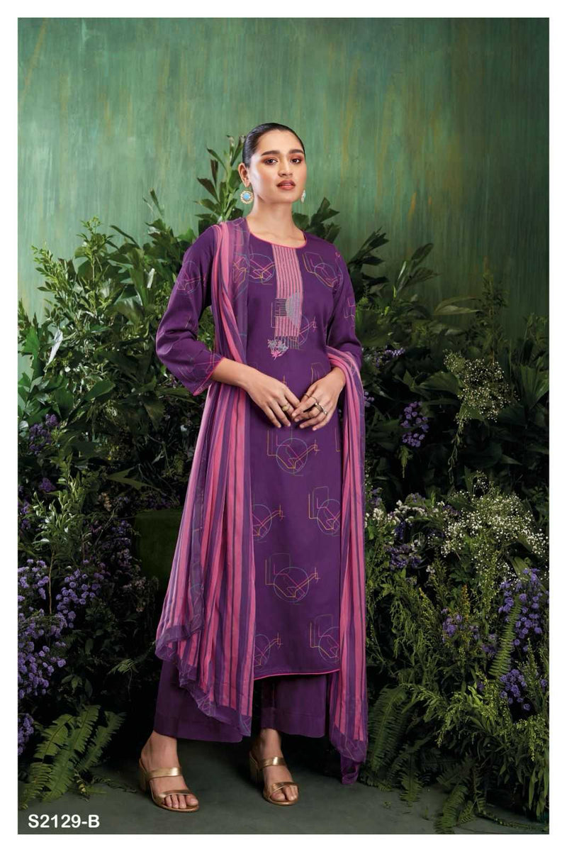 Ganga Suit Carista 2129 Premium Cotton Silk Printed Embroidery Work Salwar Suit