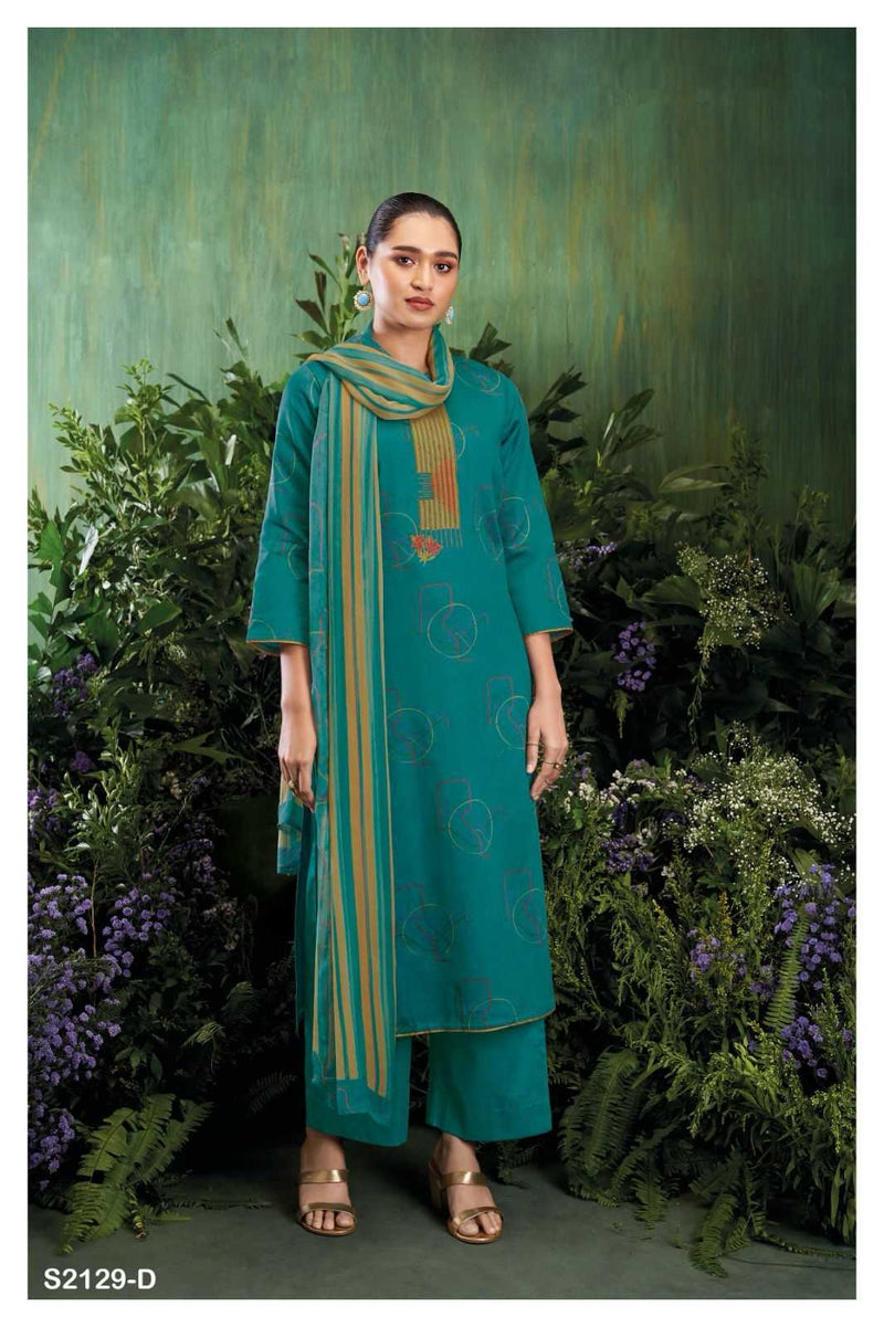 Ganga Suit Carista 2129 Premium Cotton Silk Printed Embroidery Work Salwar Suit