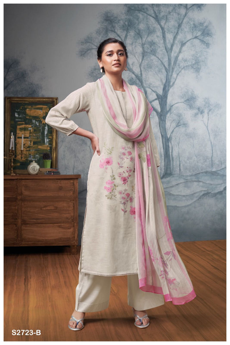 Ganga Suit Mishika 2723 Premium Cotton Linen Printed Handwork Salwar Suit