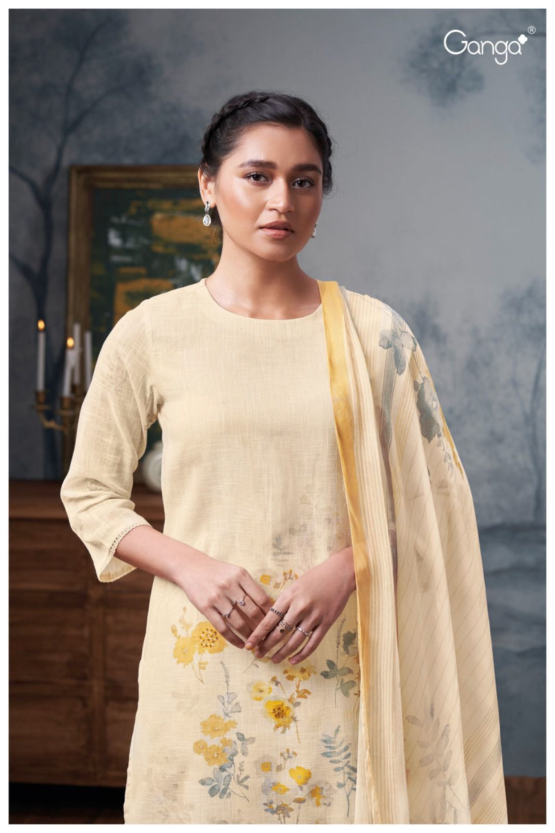 Ganga Suit Mishika 2723 Premium Cotton Linen Printed Handwork Salwar Suit