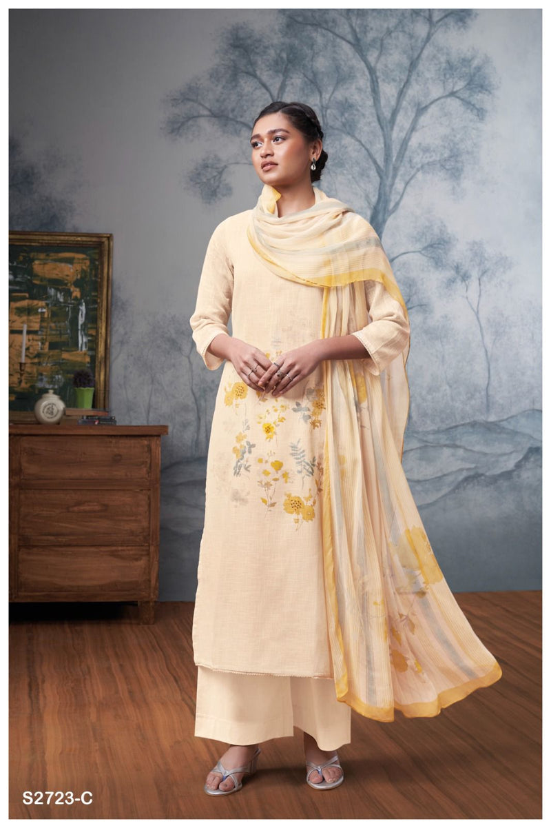 Ganga Suit Mishika 2723 Premium Cotton Linen Printed Handwork Salwar Suit