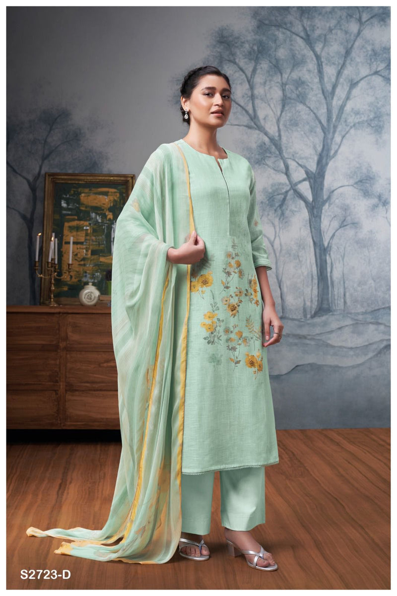Ganga Suit Mishika 2723 Premium Cotton Linen Printed Handwork Salwar Suit