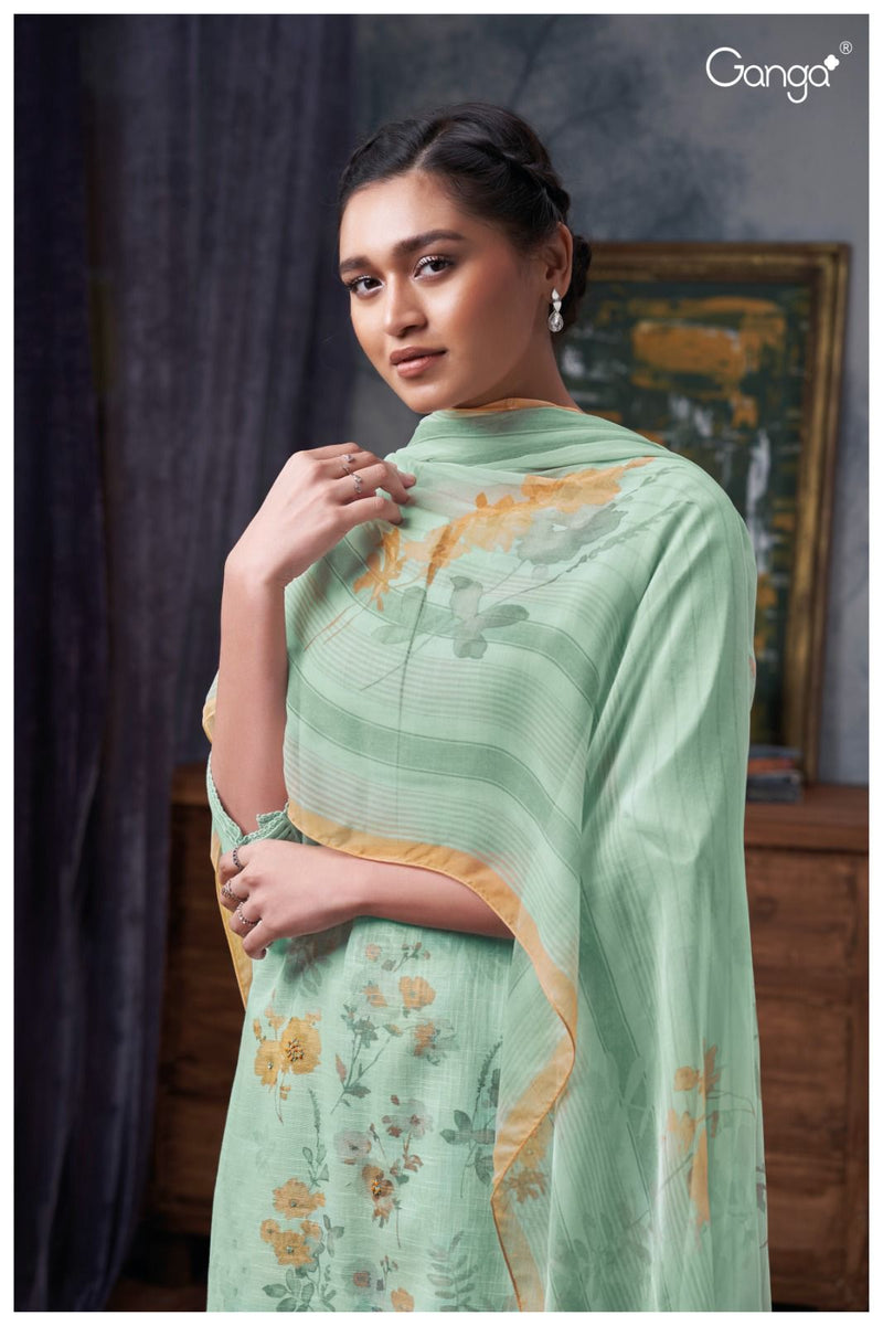 Ganga Suit Mishika 2723 Premium Cotton Linen Printed Handwork Salwar Suit