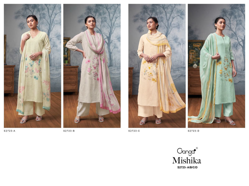 Ganga Suit Mishika 2723 Premium Cotton Linen Printed Handwork Salwar Suit