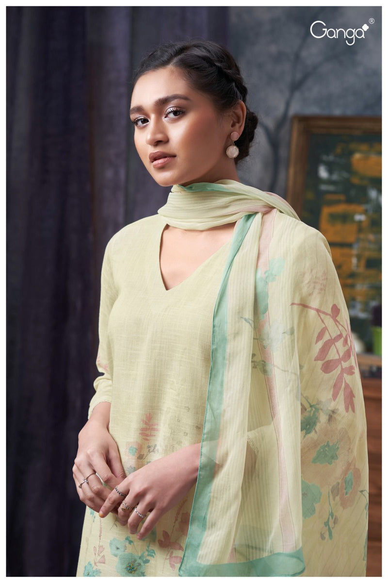 Ganga Suit Mishika 2723 Premium Cotton Linen Printed Handwork Salwar Suit