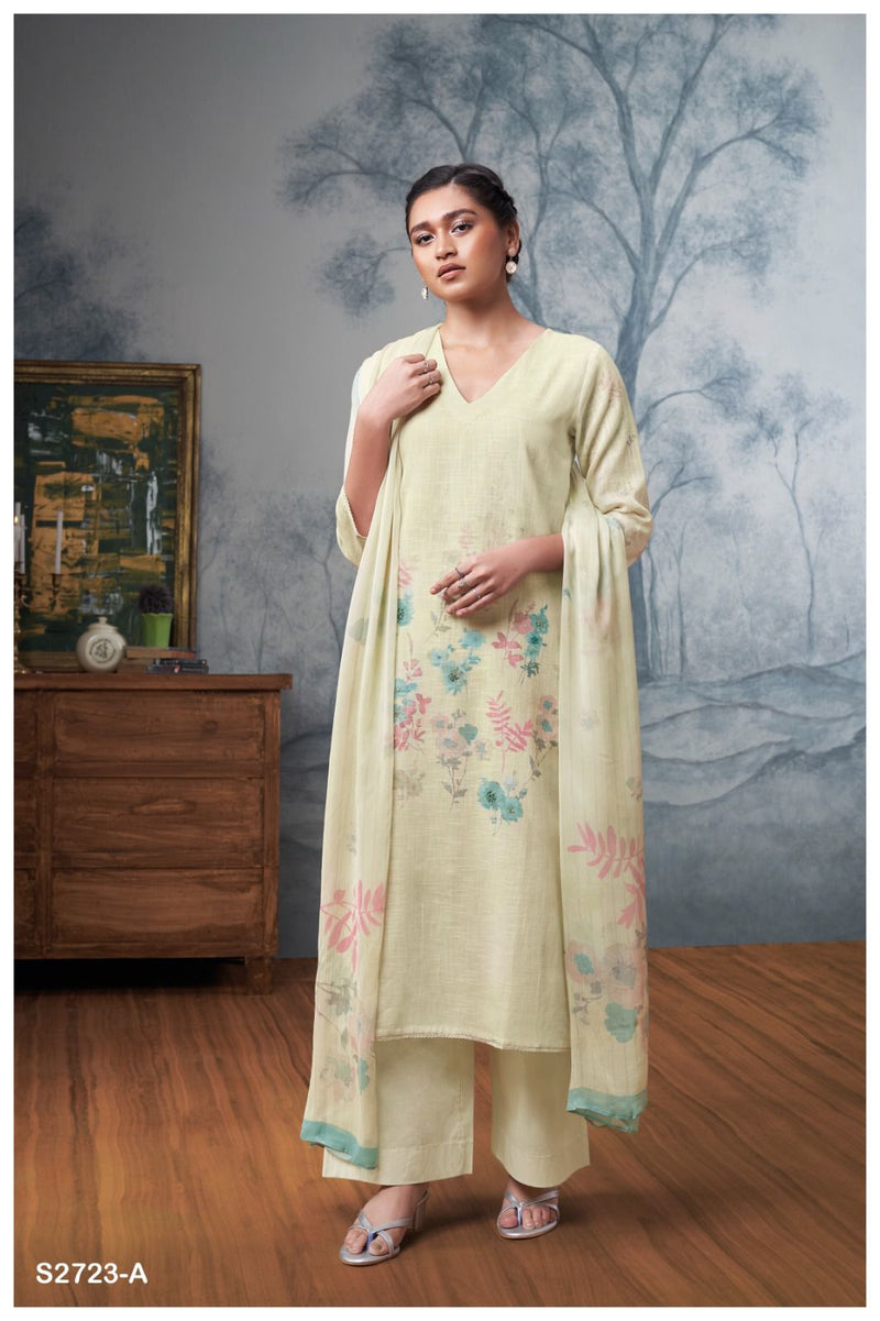 Ganga Suit Mishika 2723 Premium Cotton Linen Printed Handwork Salwar Suit