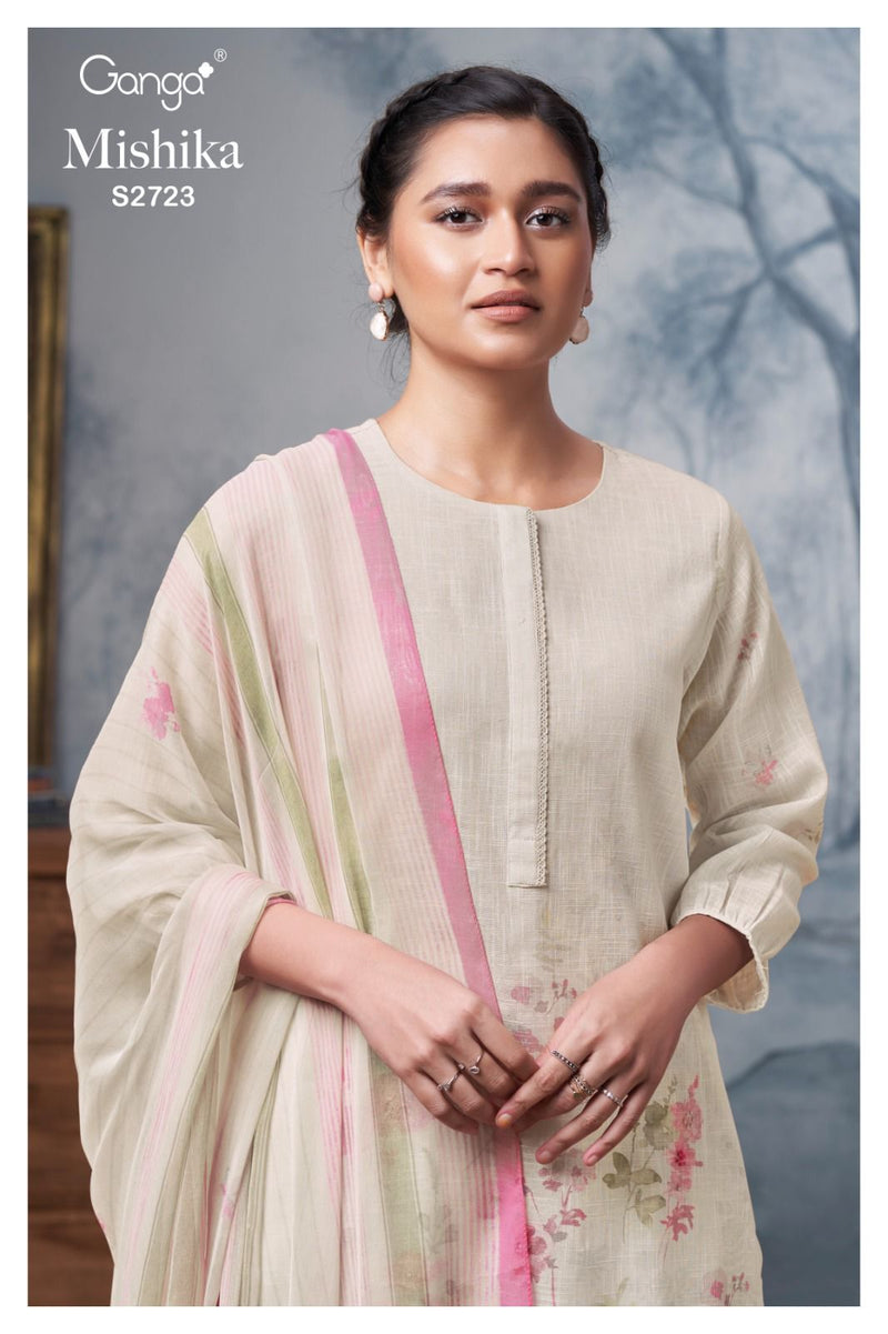 Ganga Suit Mishika 2723 Premium Cotton Linen Printed Handwork Salwar Suit