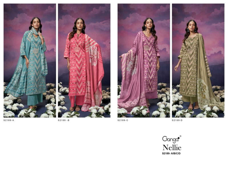 Ganga Suit Nellie 2189 Pure Cotton Silk Printed Embroidered Handwork Salwar Suit