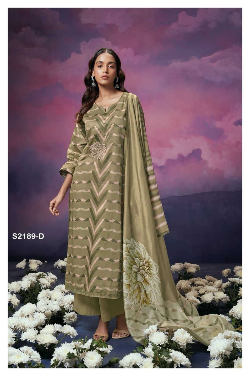 Ganga Suit Nellie 2189 Pure Cotton Silk Printed Embroidered Handwork Salwar Suit