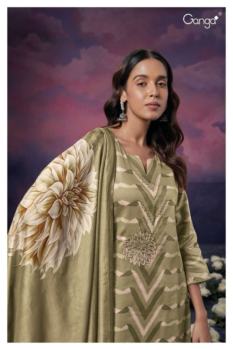Ganga Suit Nellie 2189 Pure Cotton Silk Printed Embroidered Handwork Salwar Suit