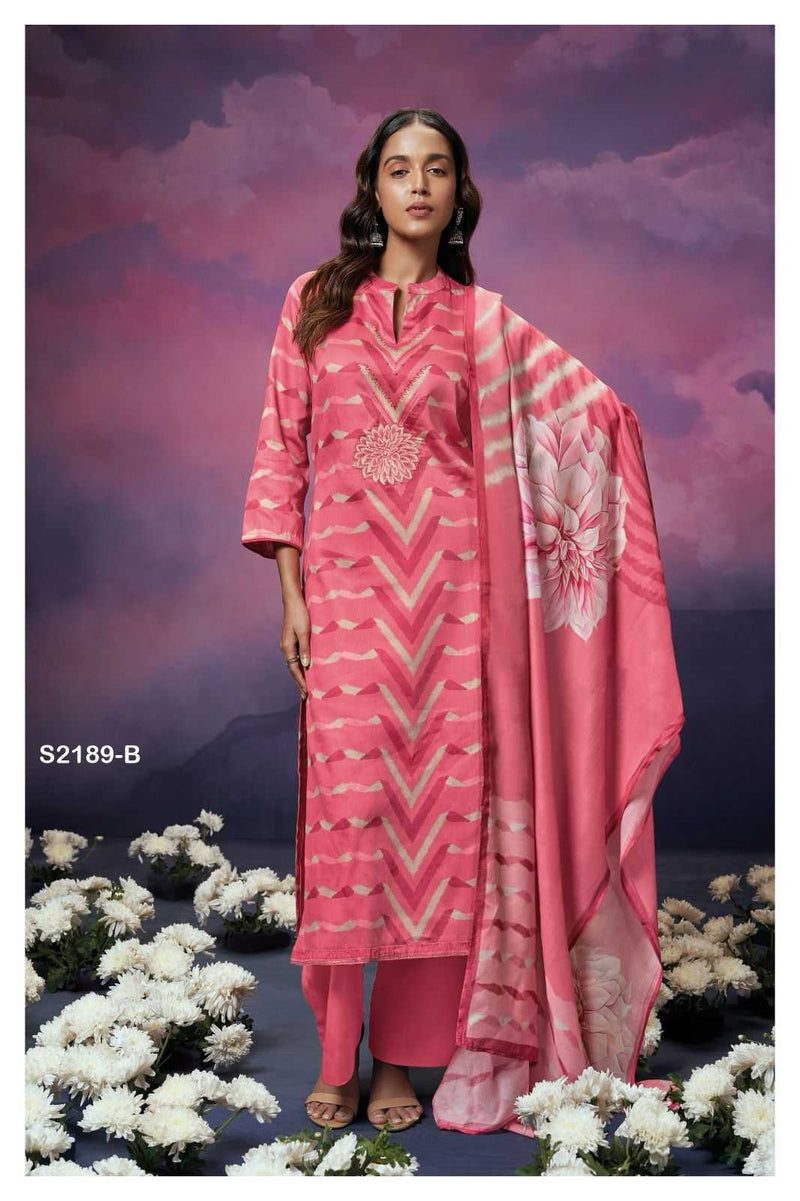 Ganga Suit Nellie 2189 Pure Cotton Silk Printed Embroidered Handwork Salwar Suit