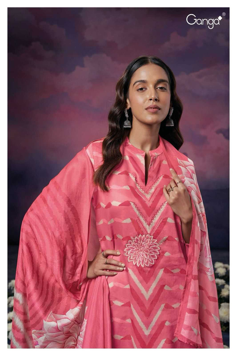 Ganga Suit Nellie 2189 Pure Cotton Silk Printed Embroidered Handwork Salwar Suit