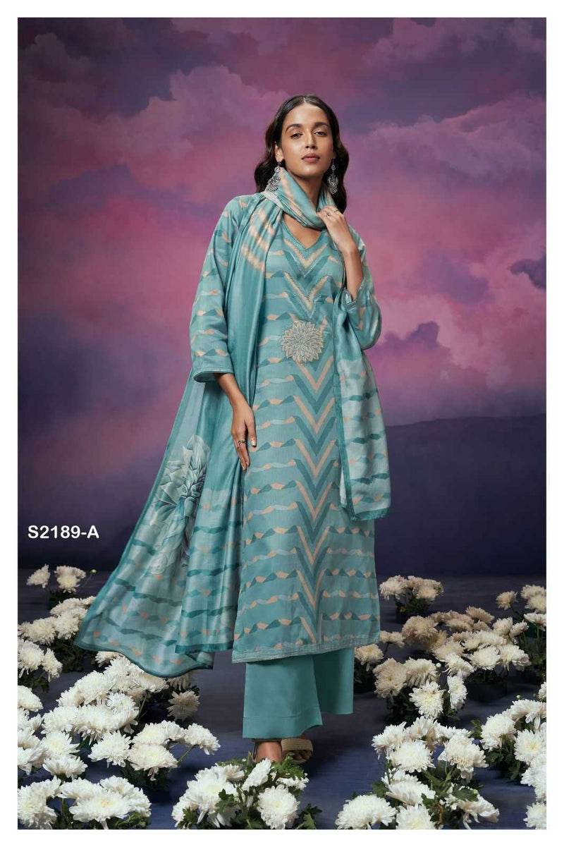 Ganga Suit Nellie 2189 Pure Cotton Silk Printed Embroidered Handwork Salwar Suit