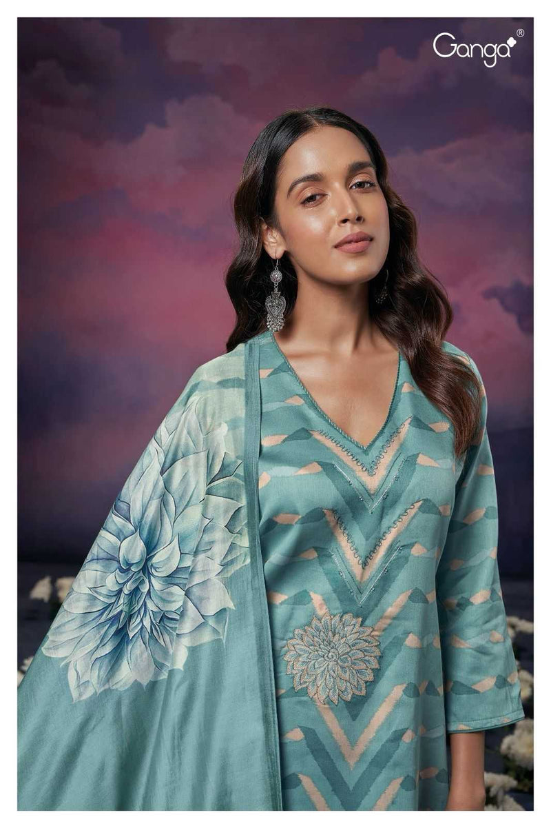 Ganga Suit Nellie 2189 Pure Cotton Silk Printed Embroidered Handwork Salwar Suit