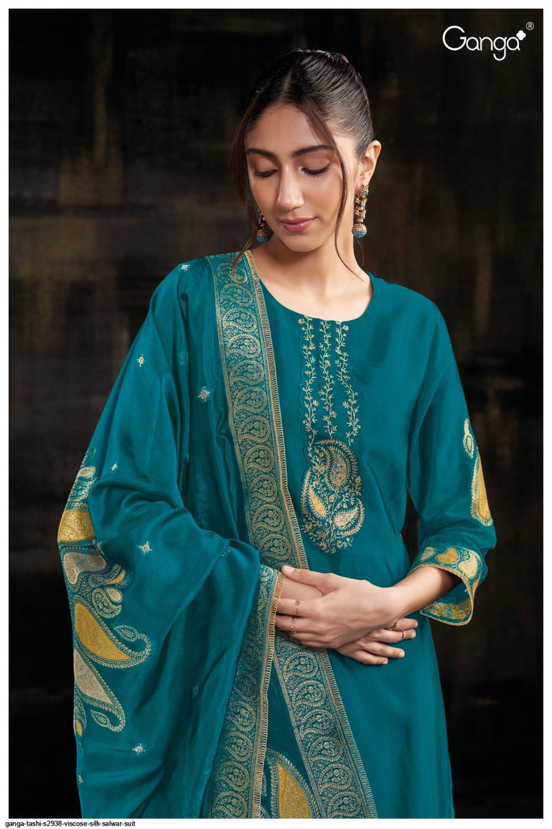 Ganga Tashi 2938 Premium Viscose Silk Jacquard Embroidery Handwork Salwar Suit