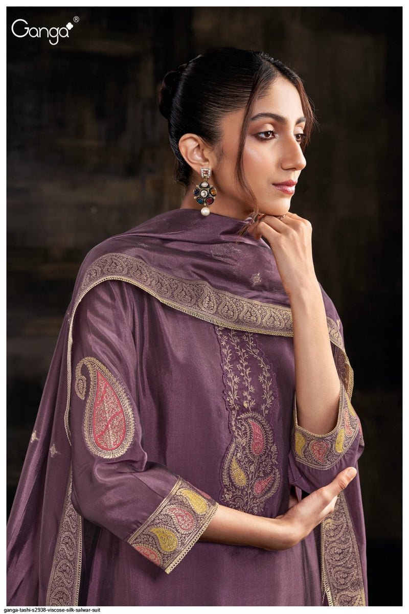 Ganga Tashi 2938 Premium Viscose Silk Jacquard Embroidery Handwork Salwar Suit