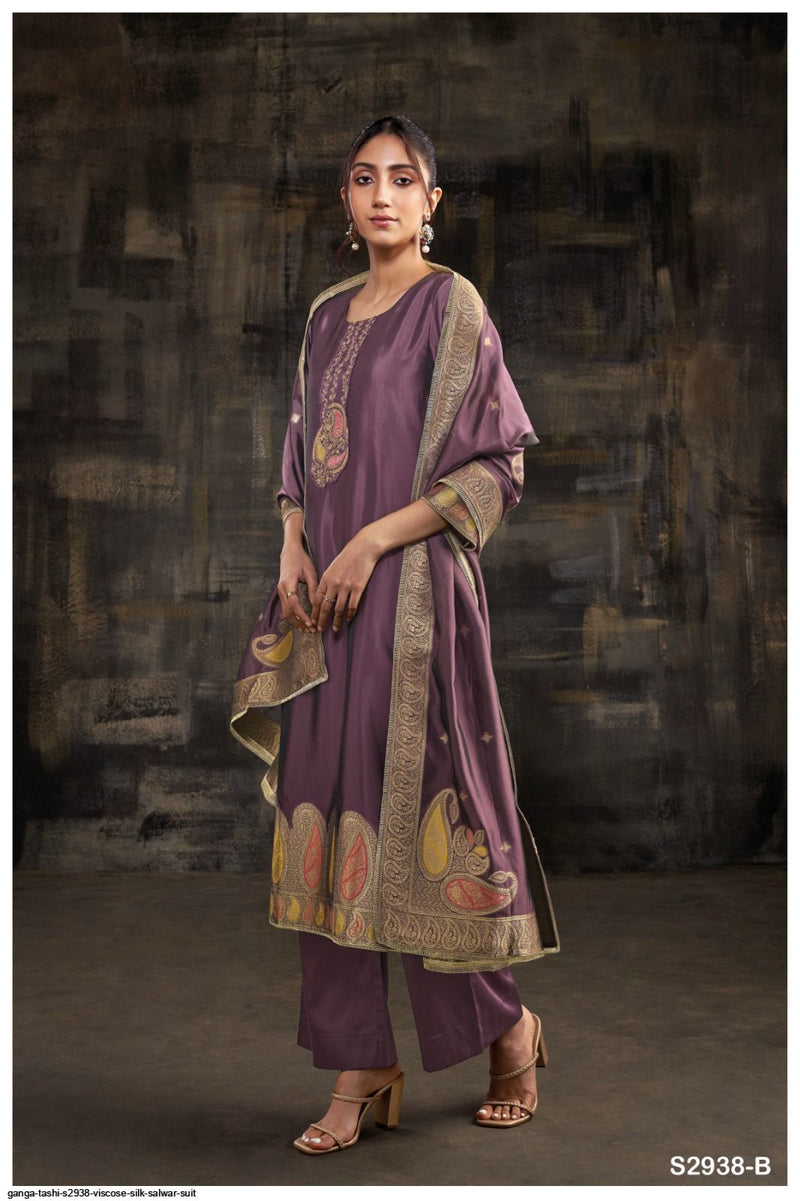 Ganga Tashi 2938 Premium Viscose Silk Jacquard Embroidery Handwork Salwar Suit