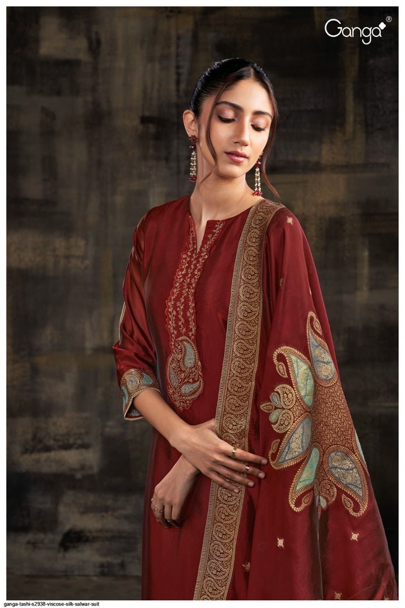 Ganga Tashi 2938 Premium Viscose Silk Jacquard Embroidery Handwork Salwar Suit