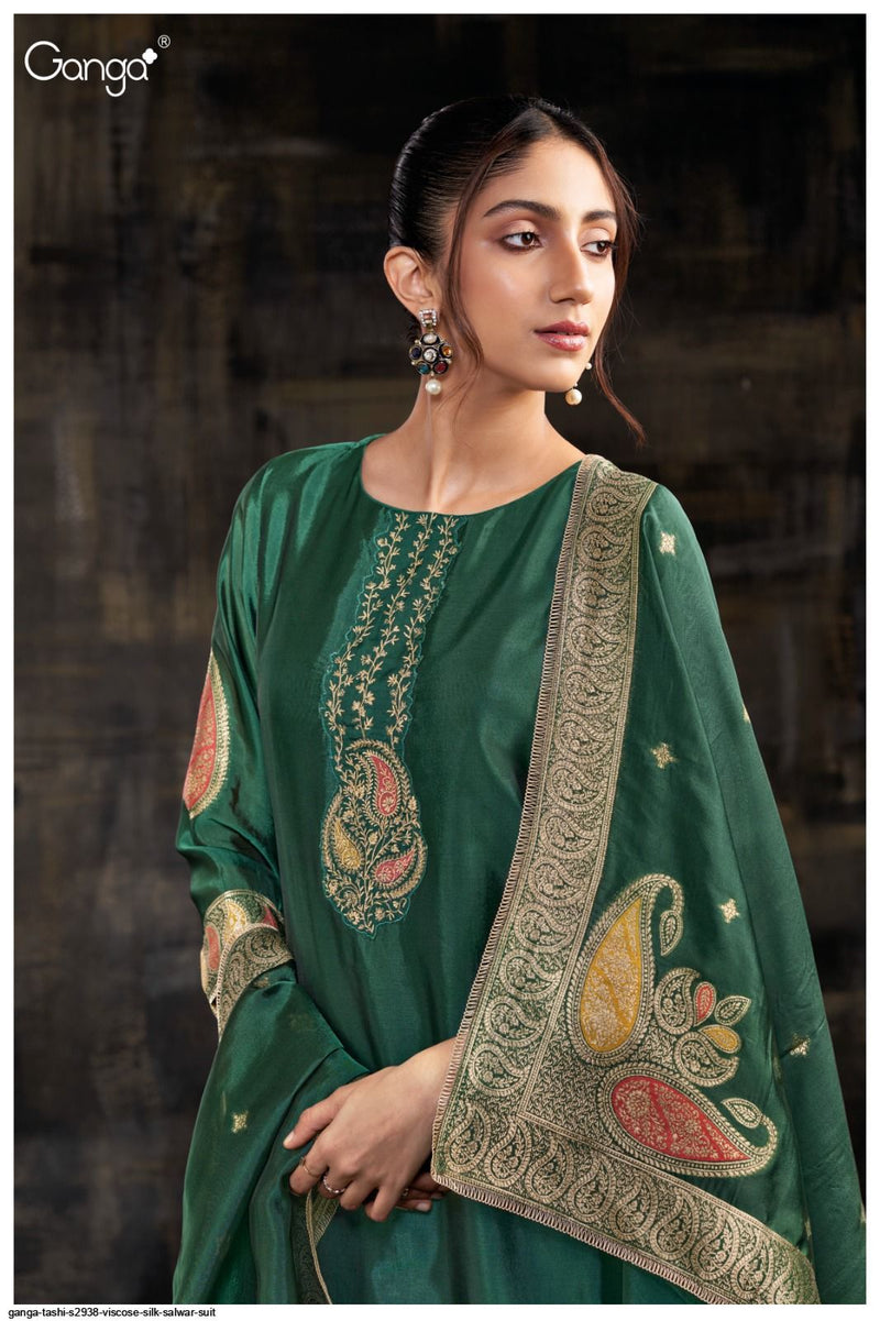 Ganga Tashi 2938 Premium Viscose Silk Jacquard Embroidery Handwork Salwar Suit