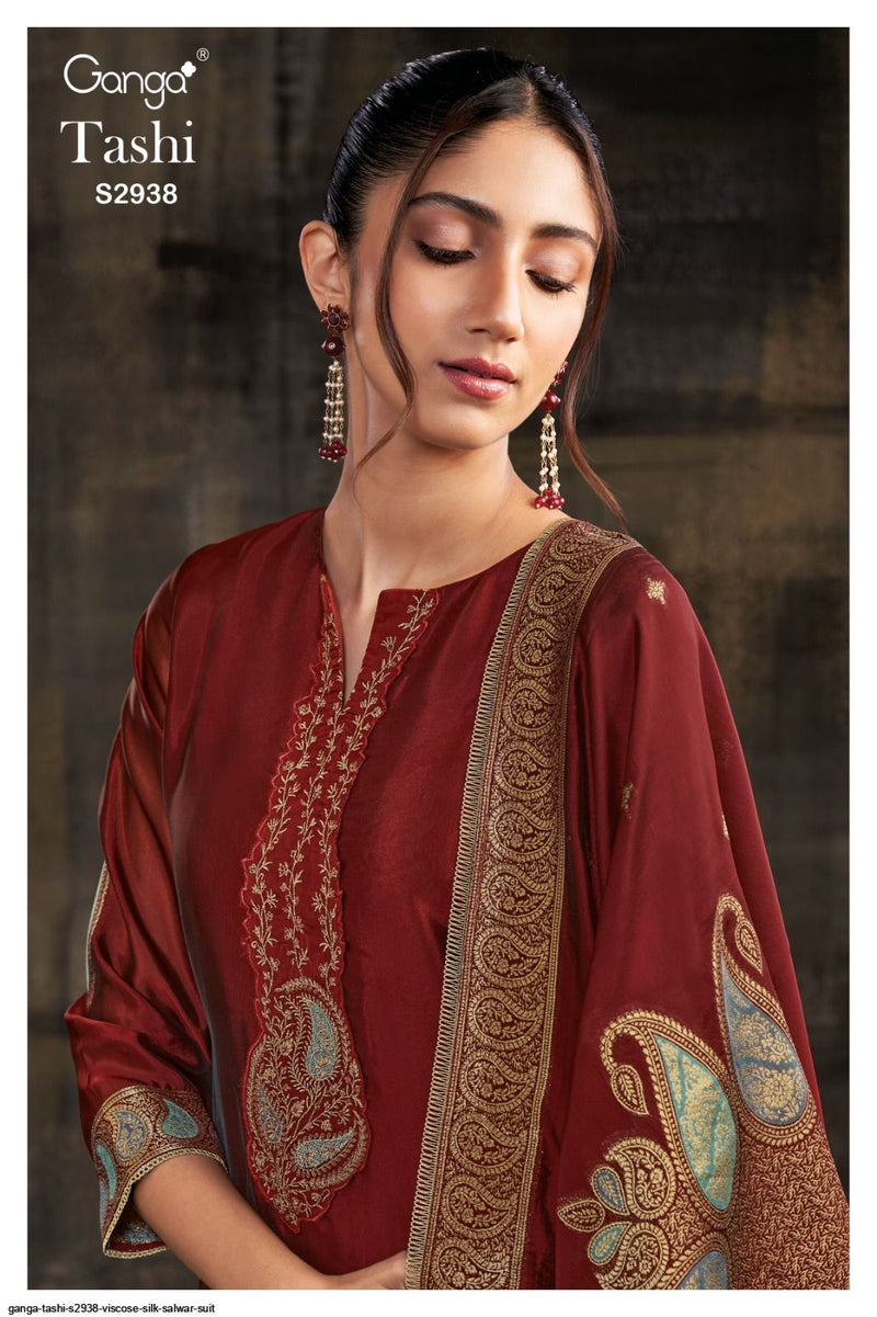 Ganga Tashi 2938 Premium Viscose Silk Jacquard Embroidery Handwork Salwar Suit