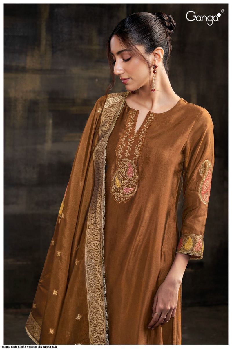 Ganga Tashi 2938 Premium Viscose Silk Jacquard Embroidery Handwork Salwar Suit
