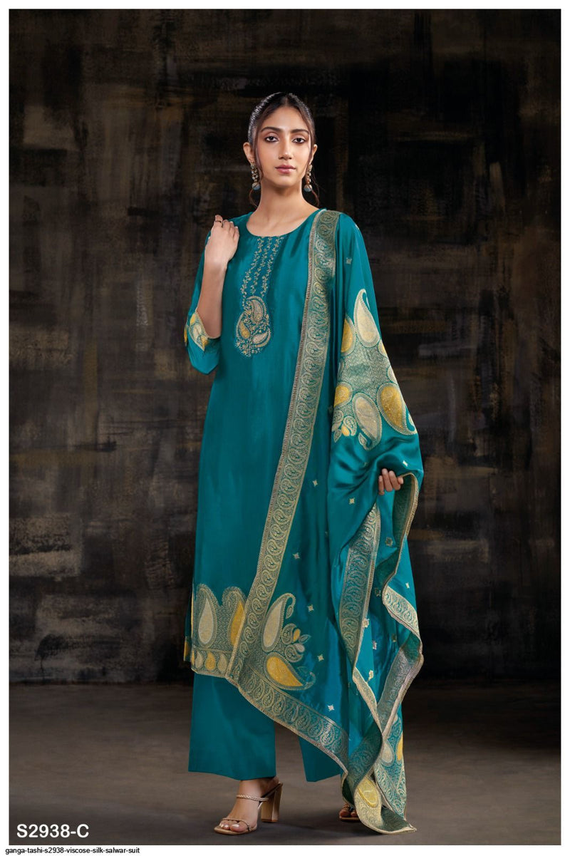 Ganga Tashi 2938 Premium Viscose Silk Jacquard Embroidery Handwork Salwar Suit