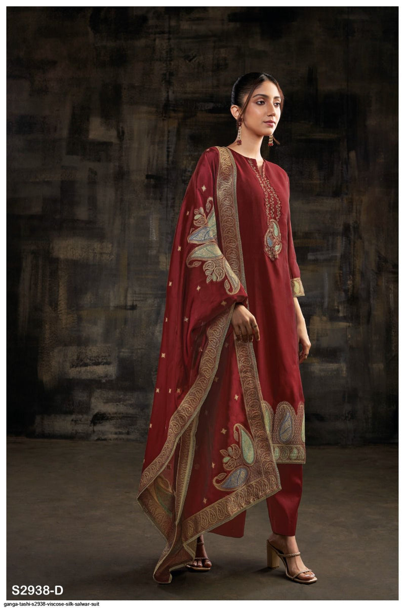 Ganga Tashi 2938 Premium Viscose Silk Jacquard Embroidery Handwork Salwar Suit