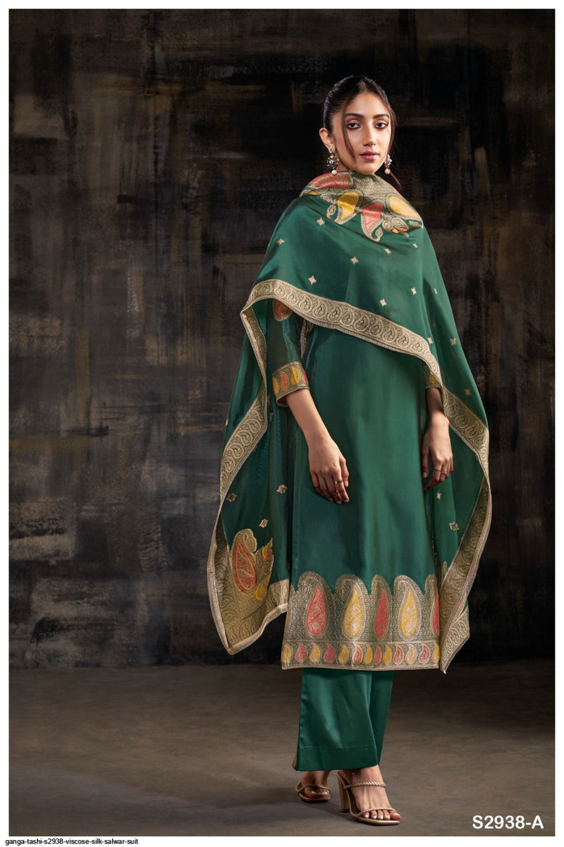 Ganga Tashi 2938 Premium Viscose Silk Jacquard Embroidery Handwork Salwar Suit