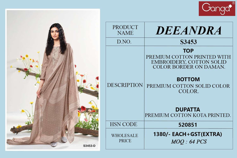 Ganga Deeandra 3453 Premium Cotton Embroidered Designer Salwar Kameez