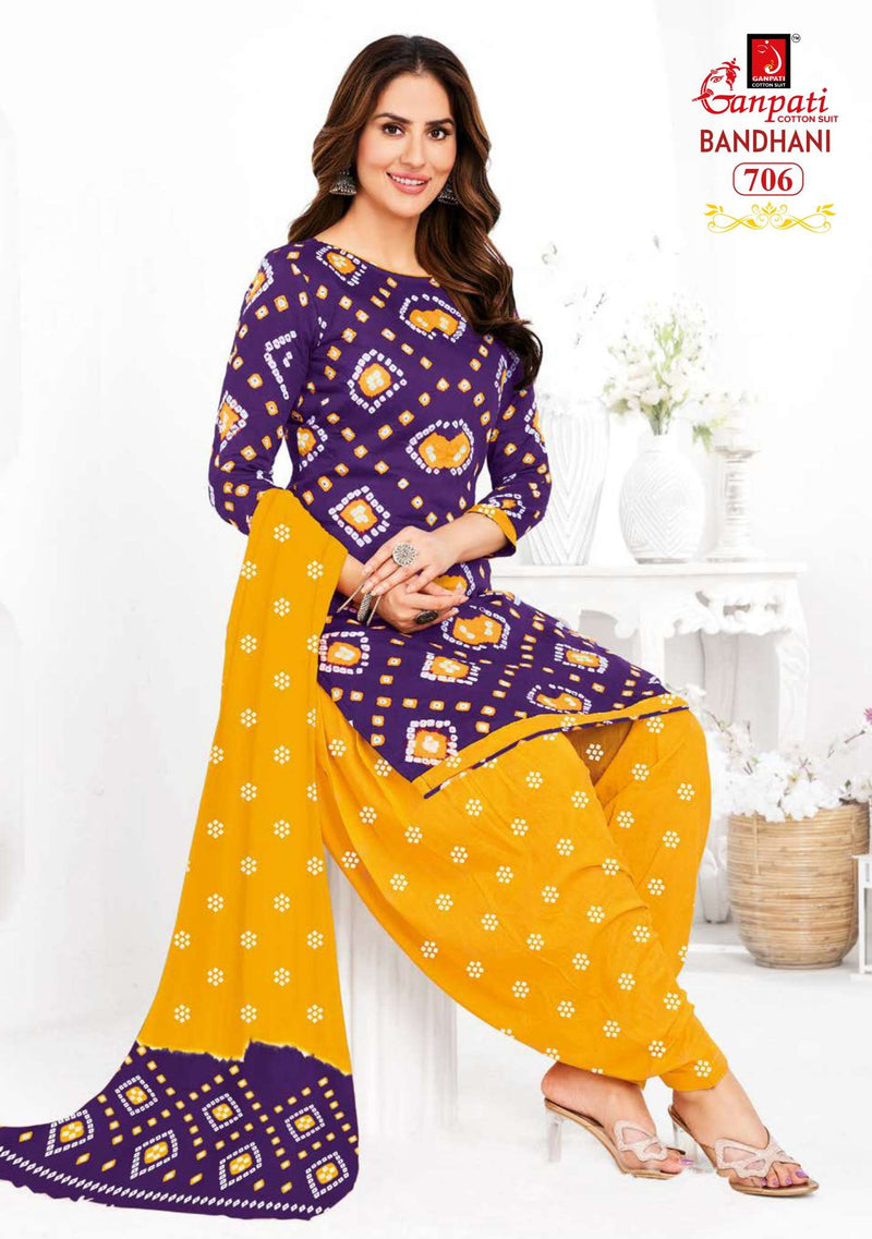 Ganpati Bandhani Vol 7 Pure Cotton Printed Patiyala Salwar Suit