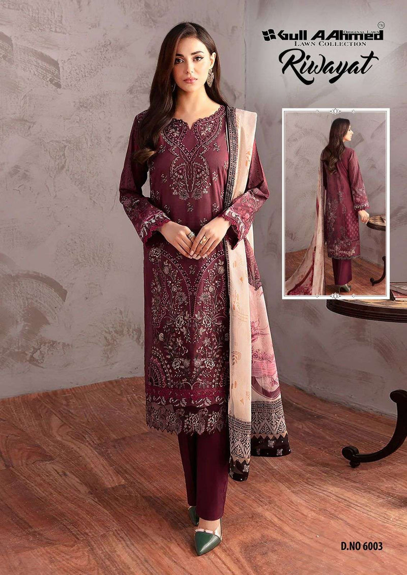 Gull Aahmed Riwayat Vol 6 Pure Lawn Coton Karachi Printed Salwar Suit