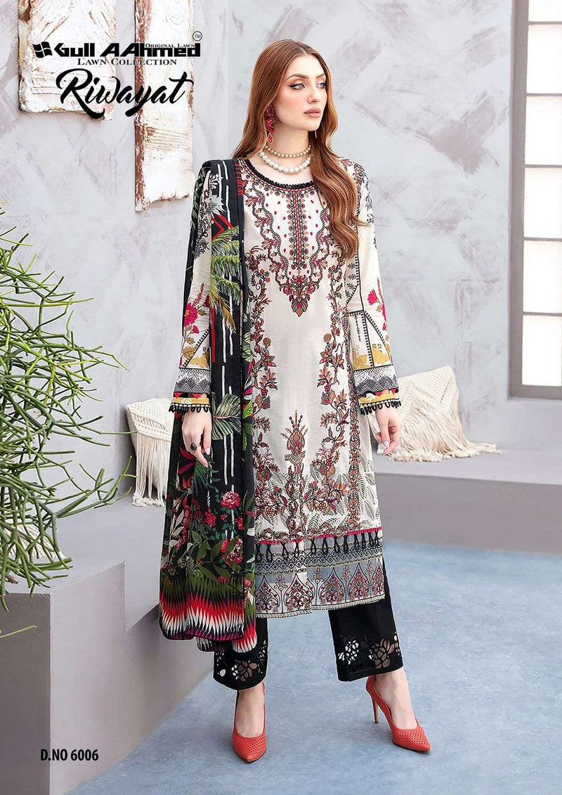 Gull Aahmed Riwayat Vol 6 Pure Lawn Coton Karachi Printed Salwar Suit