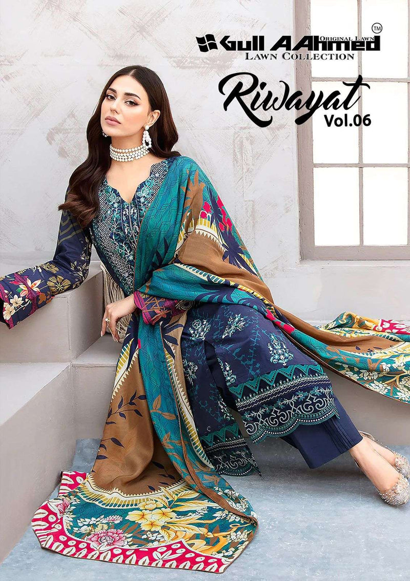 Gull Aahmed Riwayat Vol 6 Pure Lawn Coton Karachi Printed Salwar Suit