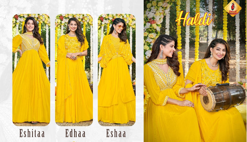Shruti Suits Haldi Viscose Heavy Exclusive Designer Readymade Suit Collection