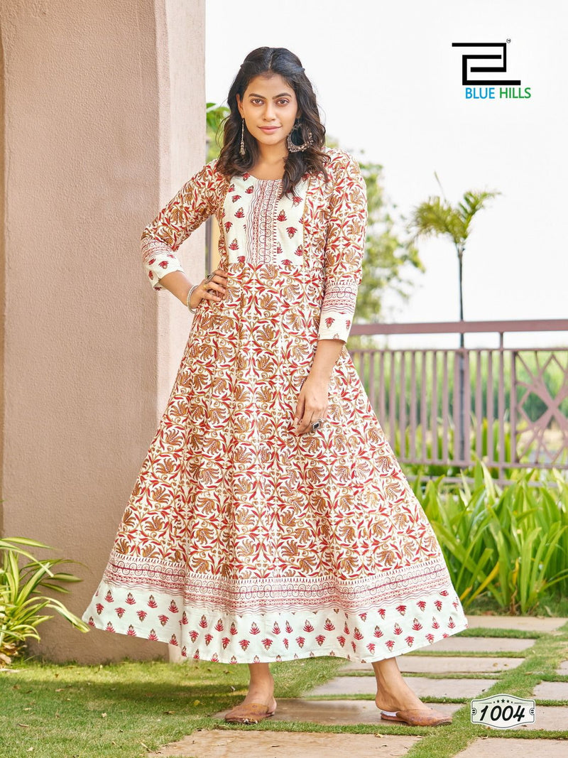 Blue Hills Happy Hours Rayon Foil Print Fancy Anarkali Gown Kurtis