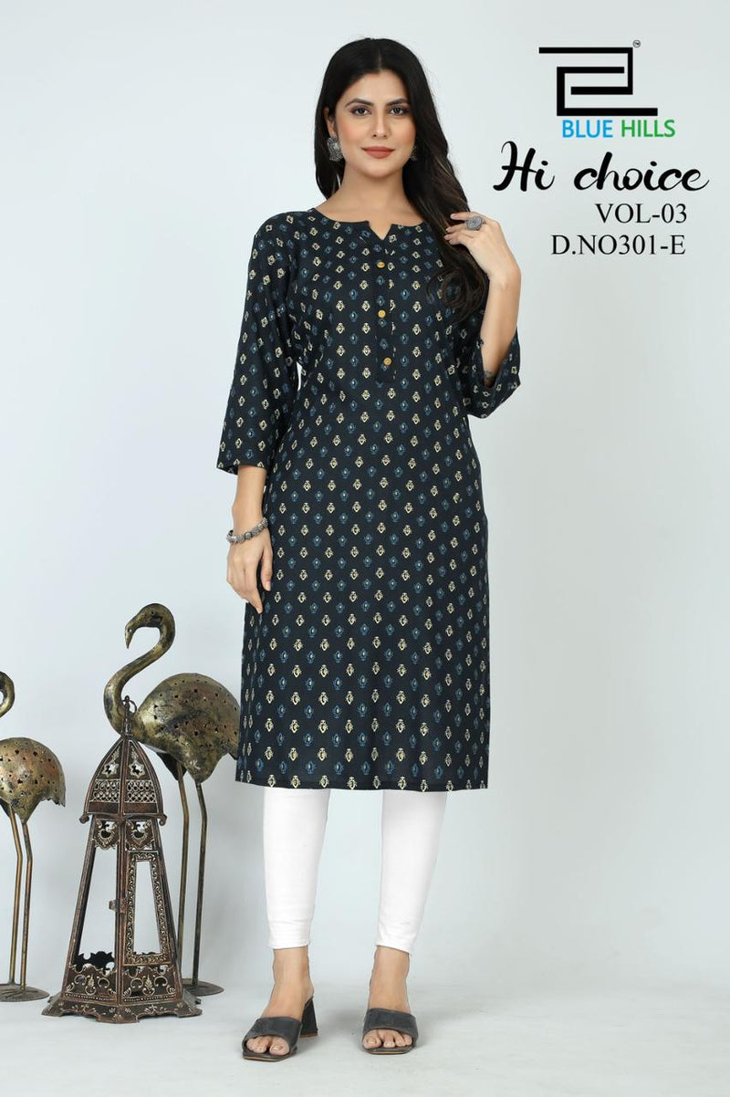 Blue Hills Hi Choice Vol 3 Rayon Straight Fancy Every Occasion Kurti