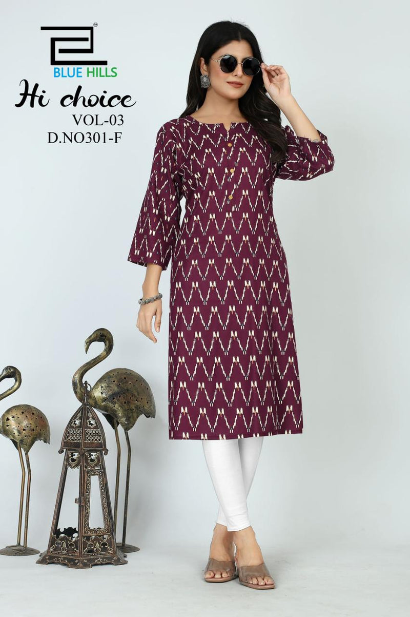 Blue Hills Hi Choice Vol 3 Rayon Straight Fancy Every Occasion Kurti