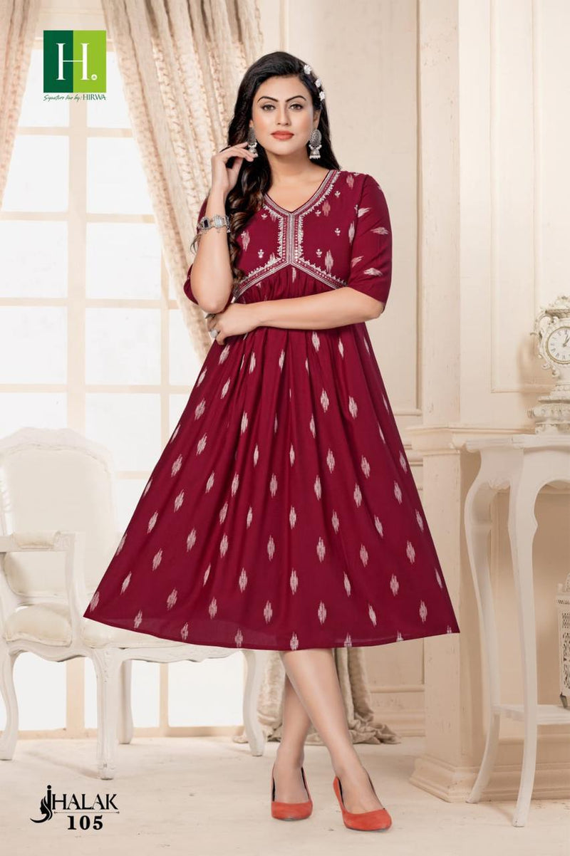 Hirwa Jhalak Rayon Jacquard Heavy Embroidered Readymade Kurti Collection