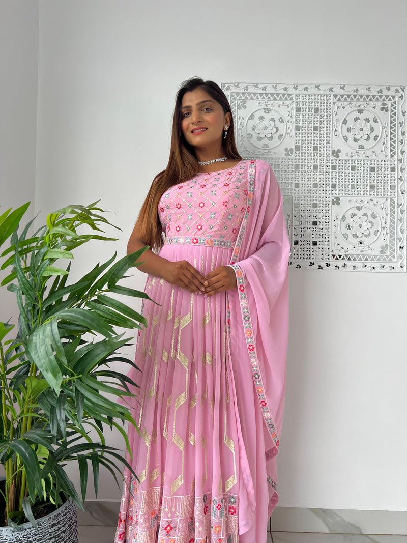 Hk D No 1576 Fox Georgette Sequence Designer Fancy Work Long Kurti