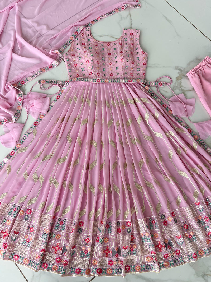 Hk D No 1576 Fox Georgette Sequence Designer Fancy Work Long Kurti