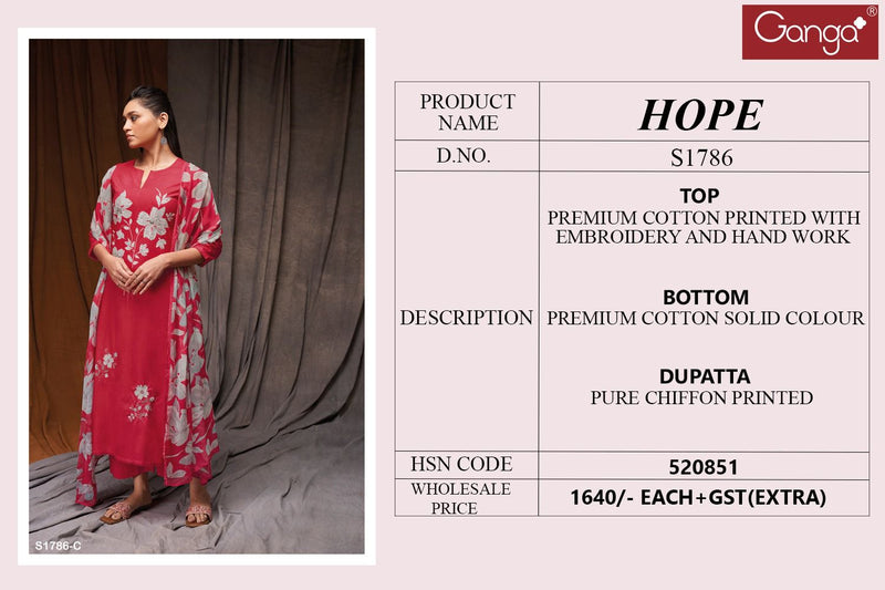 Ganga Hope 1786 Cotton Printed With Embroidery Fancy Suits