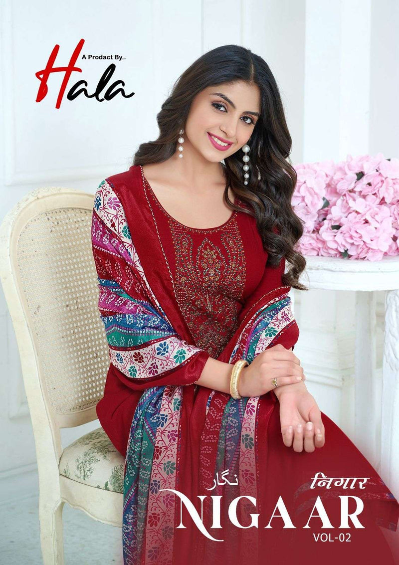Hala Nigaar Vol 2 Pure Rayon Embroidered Diamond Work Fancy Suit