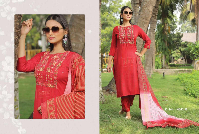 Hru Ramani Vol 13 Viscose Thread Embroidery With Digital Printed Handwork Kurti