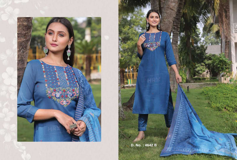 Hru Ramani Vol 13 Viscose Thread Embroidery With Digital Printed Handwork Kurti