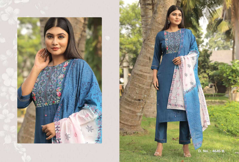 Hru Ramani Vol 13 Viscose Thread Embroidery With Digital Printed Handwork Kurti