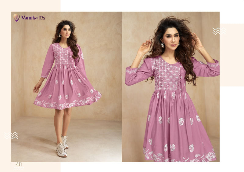 Vamika Nx Ibadat Rayon Fancy Thread Designer Short Kurti Collection