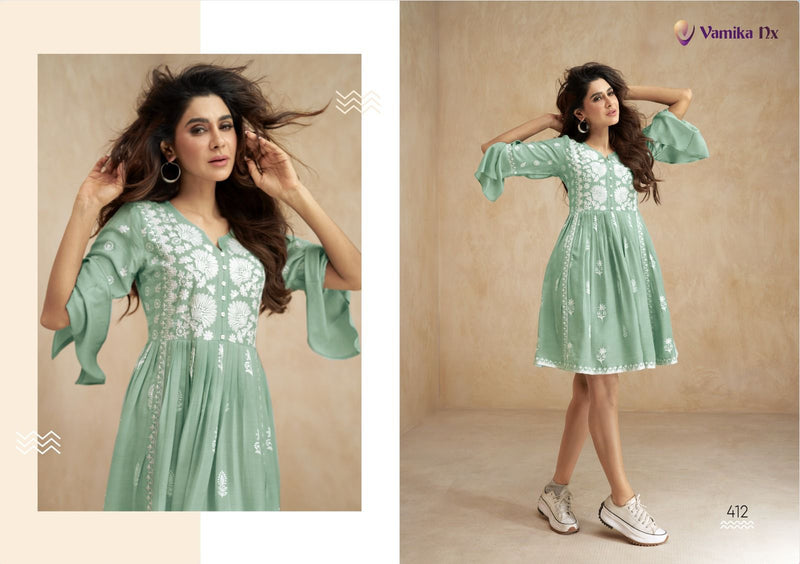 Vamika Nx Ibadat Rayon Fancy Thread Designer Short Kurti Collection