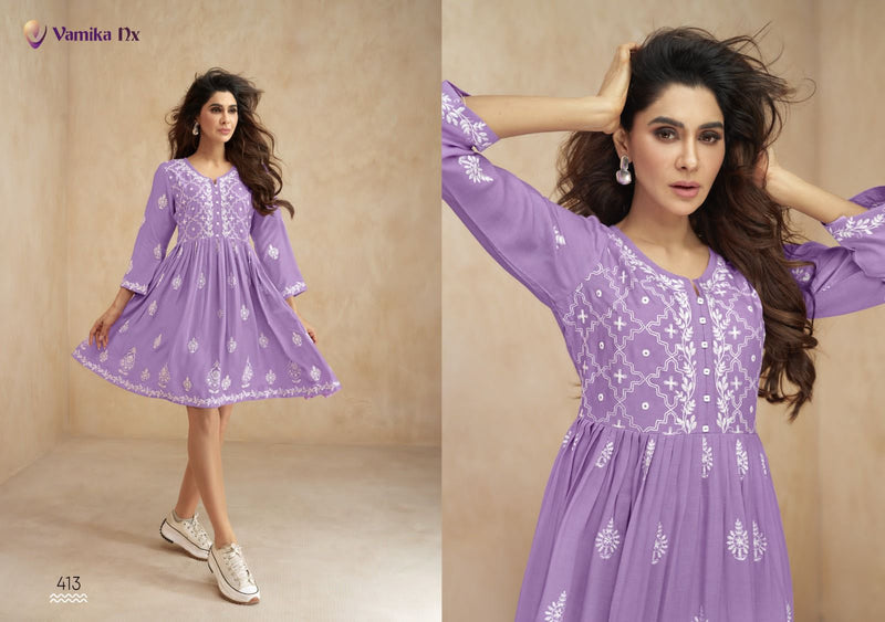 Vamika Nx Ibadat Rayon Fancy Thread Designer Short Kurti Collection